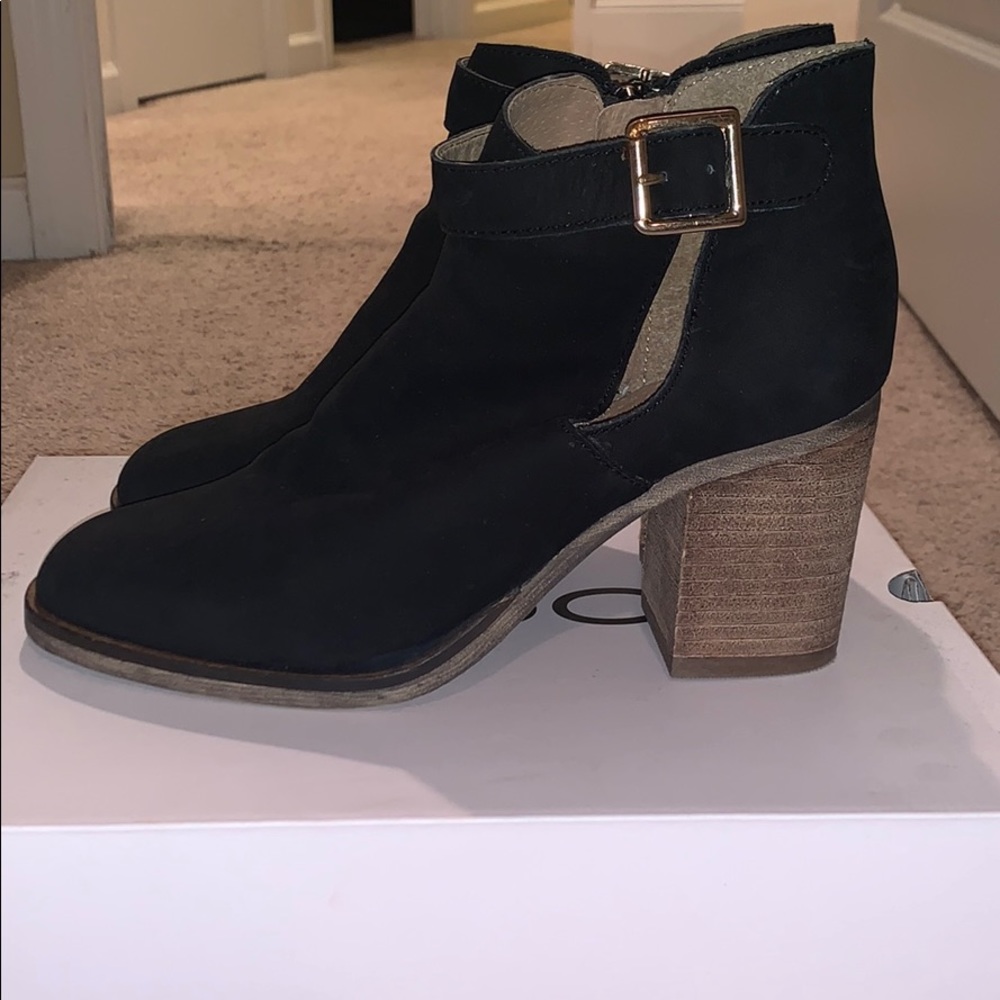 Suede buckle bootie